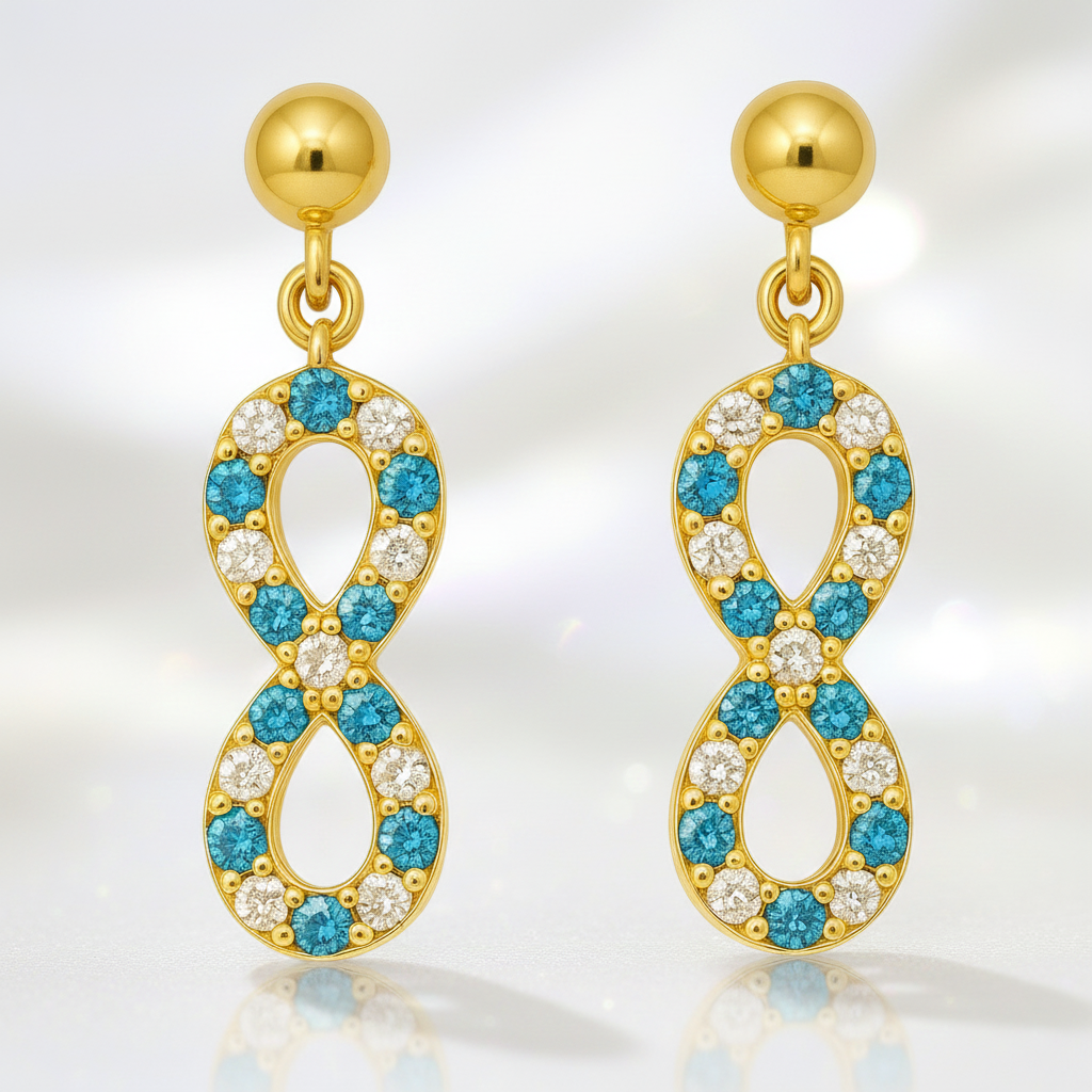 Boucles d’oreilles Infinity – Plaqué Or & Zirconium Bleu et Blanc
