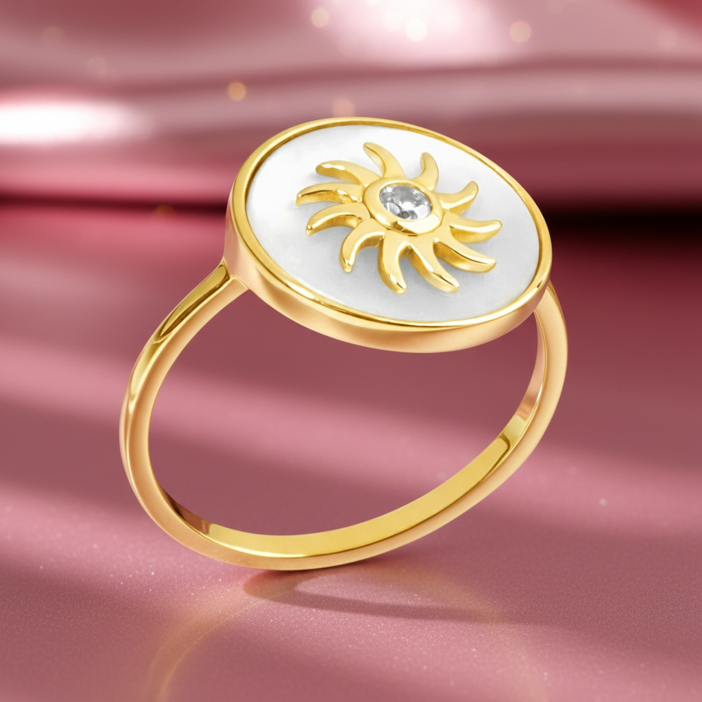 Bague Soleil Nacre & Zirconium – Plaqué Or 18 Carats