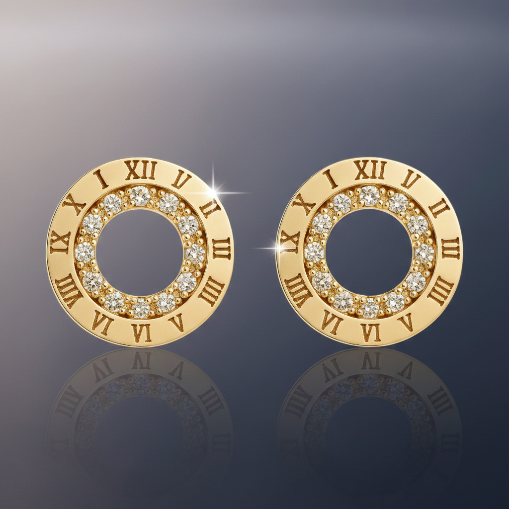 Boucles d’oreilles Cercle Romain – Plaqué Or & Zirconium – Style Luxueux