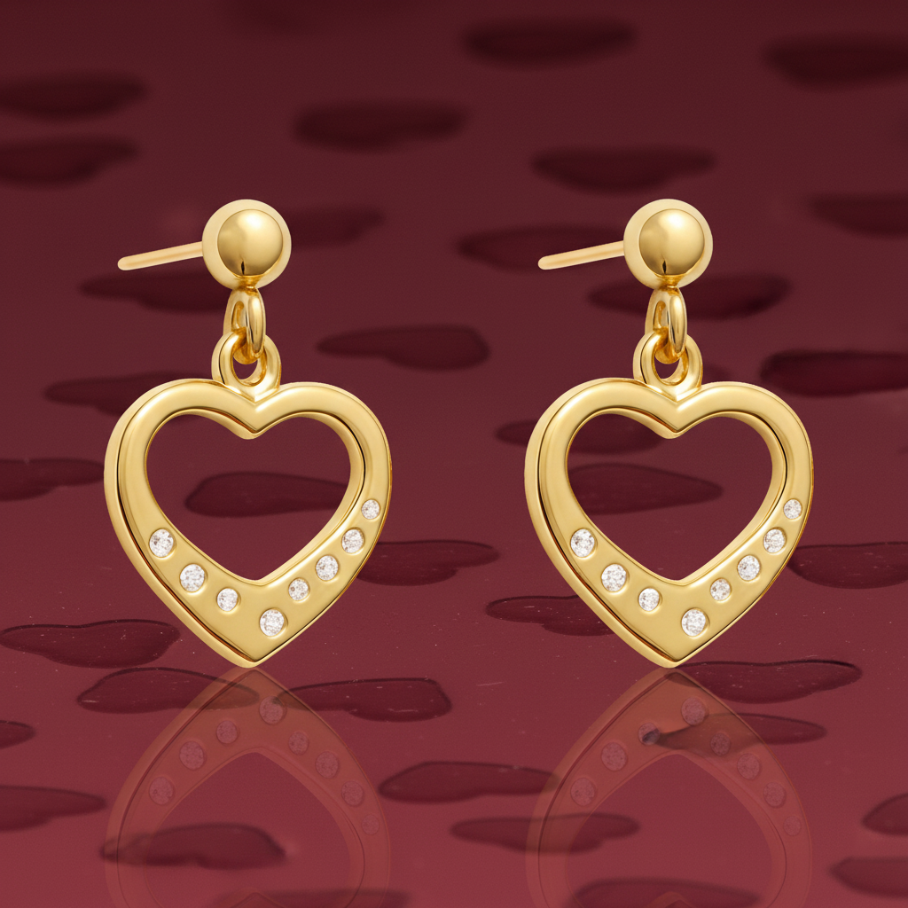 Boucles d’Oreilles Cœur – Plaqué Or  & Zirconium