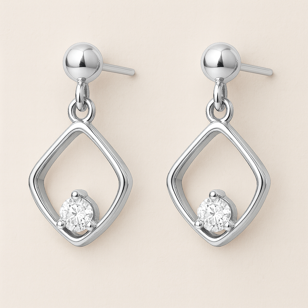 Boucles d’oreilles pendantes en argent rhodié & zirconium blanc – Élégance minimaliste