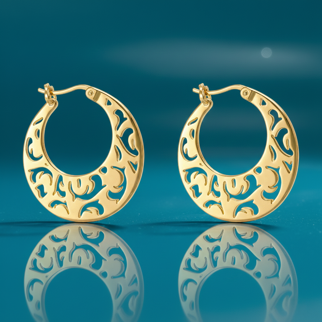 Boucles d’oreilles créoles ajourées – Plaqué or