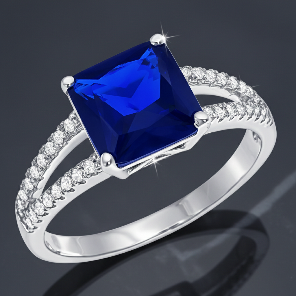 Bague Carrée Élégance – Argent 925 Rhodié & Zirconium Bleu