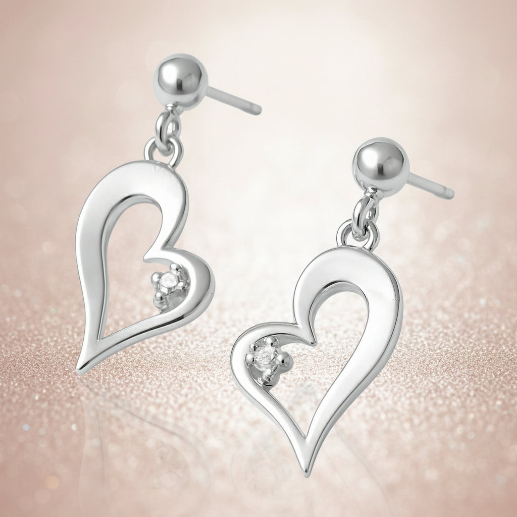 Boucles d’oreilles cœur en Argent 925 rhodié & zirconium – Élégance intemporelle