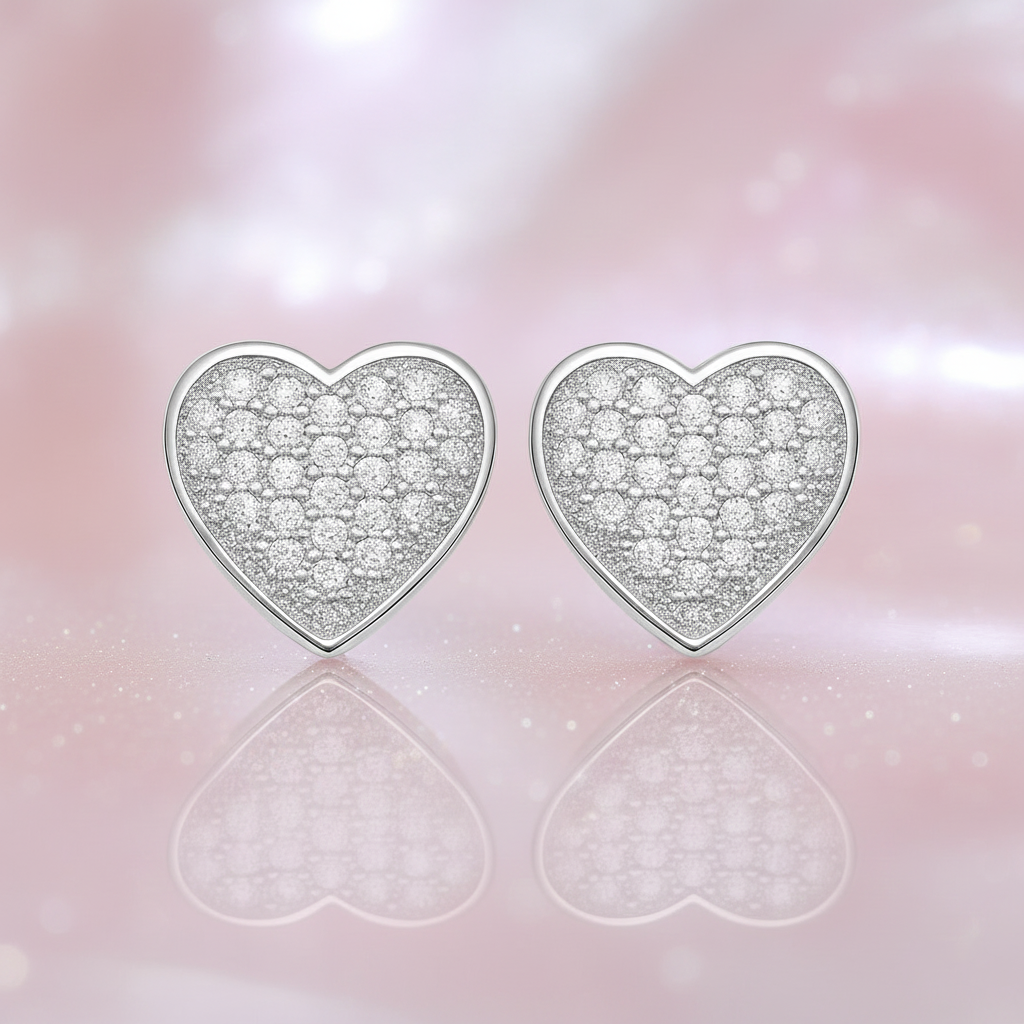 Boucles d’oreilles Cœur en Argent 925 Rhodié & Zirconiums