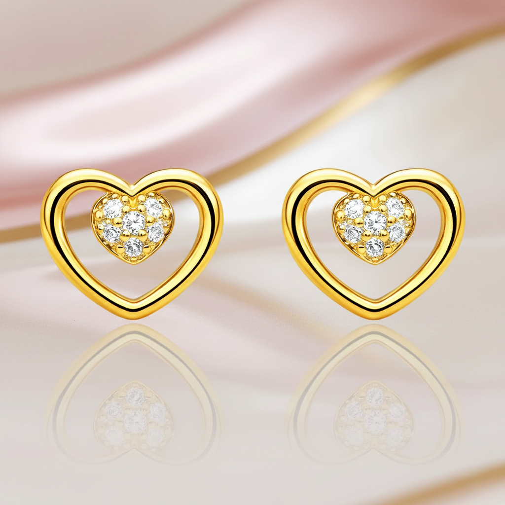 Boucles d’oreilles Cœur – Plaqué Or 18 Carats & Zirconium