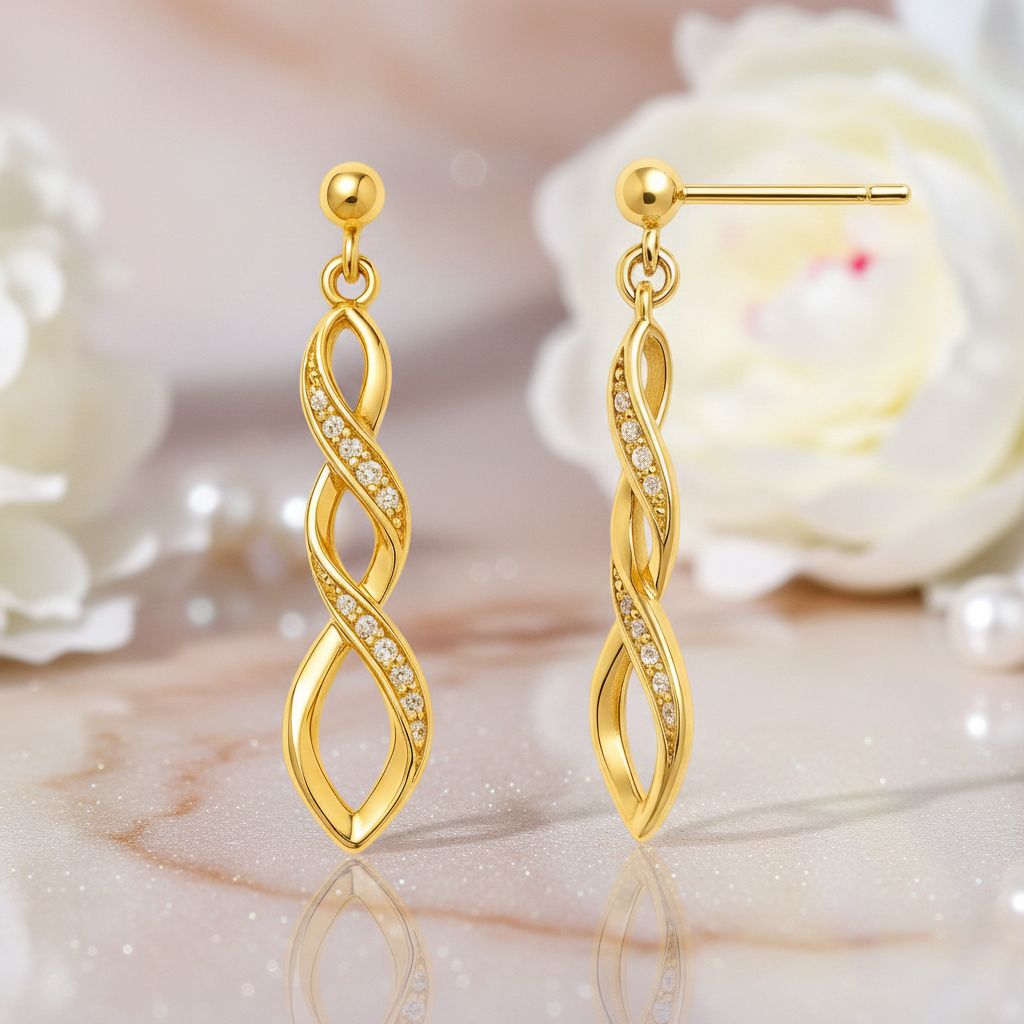 Boucles d’oreilles en Plaqué Or – Torsade Éclat & Zirconium