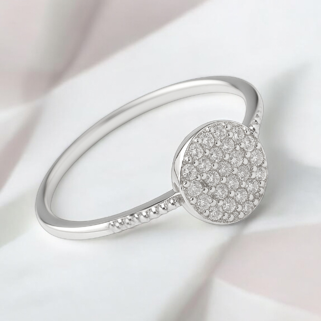 Bague en Argent 925 Rhodié – Pavé de Zirconium Étincelant | Bague Fine Femme
