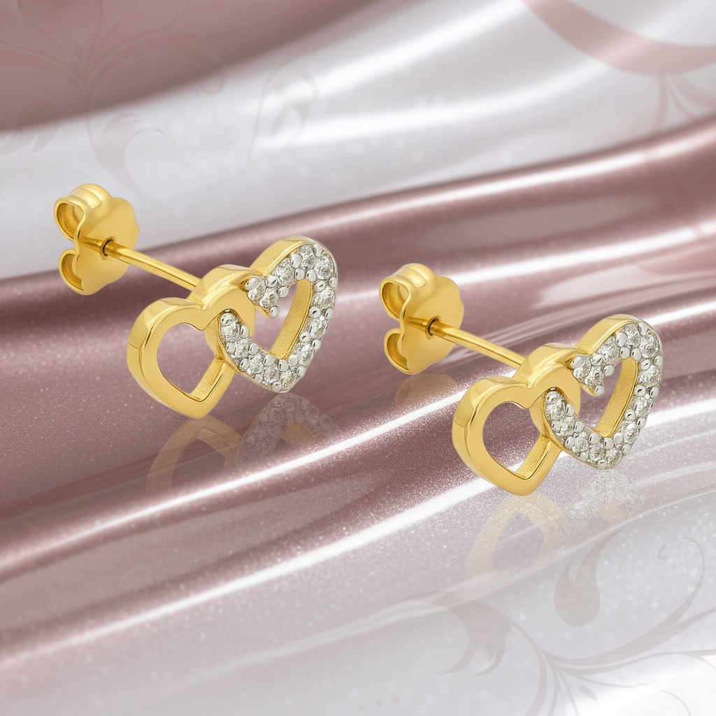 Boucles d’oreilles Cœurs Entrelacés – Plaqué Or 18K & Zirconium