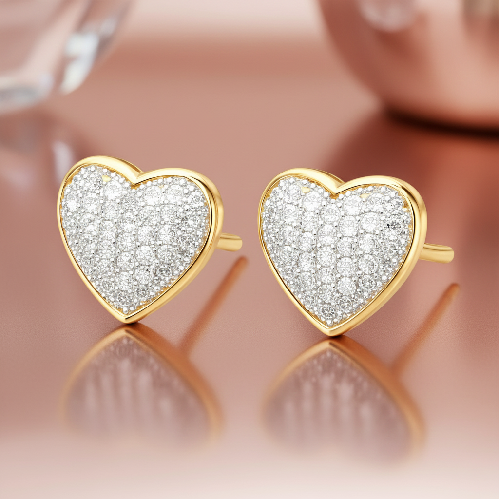 Boucles d’oreilles Cœur – Plaqué Or 18 Carats & Zirconium