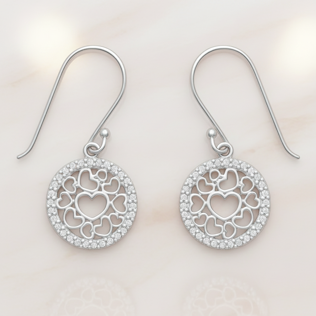 Boucles d’oreilles Cœur ajouré & zirconium en argent 925 rhodié