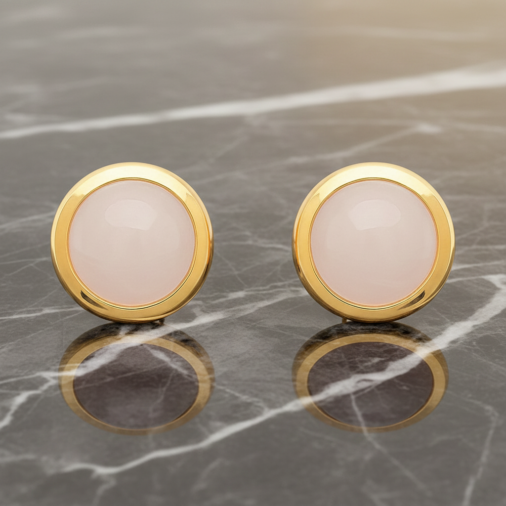 Boucles d’oreilles puces en plaqué or & Quartz Rose – Élégance Douce et Intemporelle