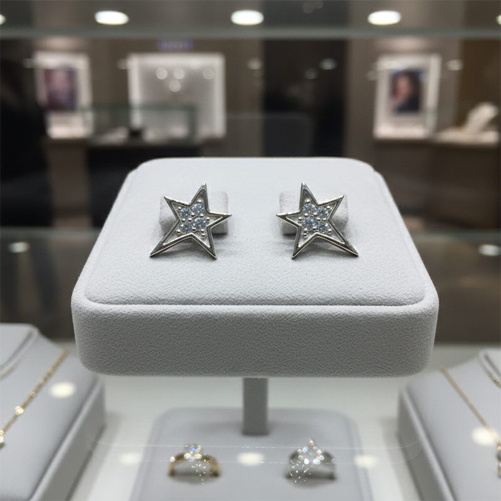 Boucles d’oreilles Étoile en Argent Rhodié & Zirconium Blanc