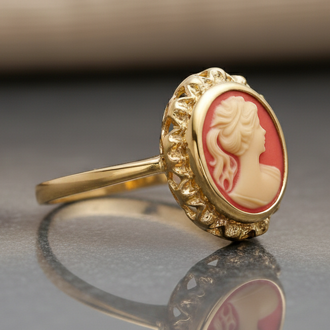 Bague Camée Rouge – Plaqué Or  | Bijou Femme Élégant & Intemporel
