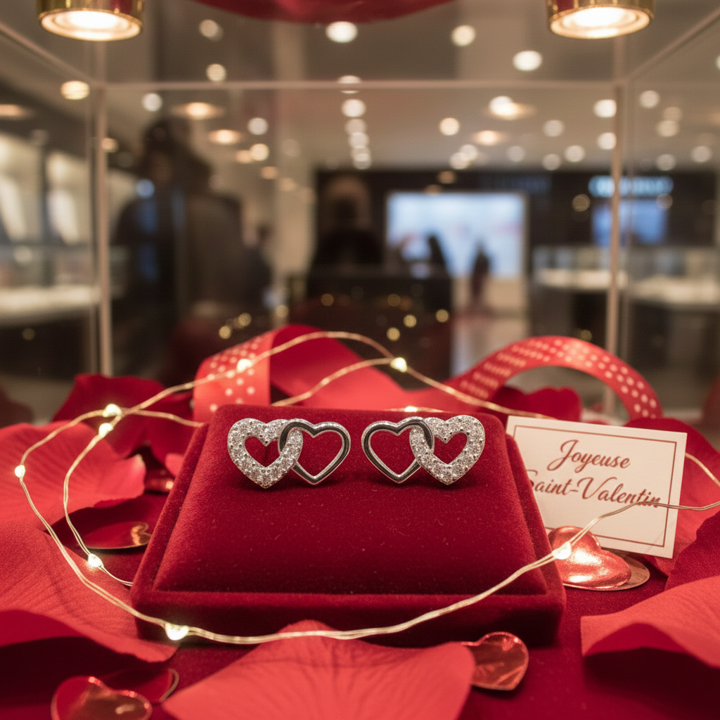 Boucles d’oreilles Cœurs Entrelacés – Argent 925 rhodié & Zirconium