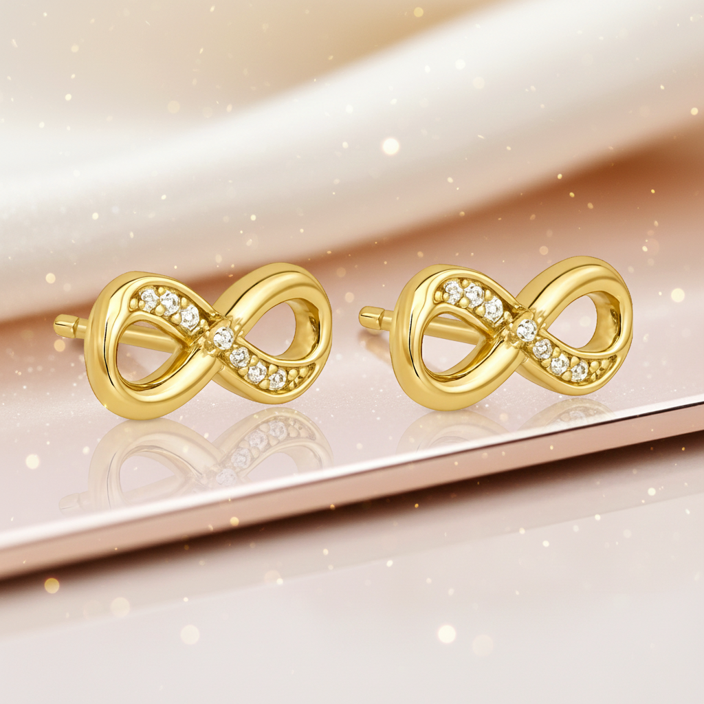 Boucles d’oreilles Infinity – Plaqué Or 18K & Zirconiums