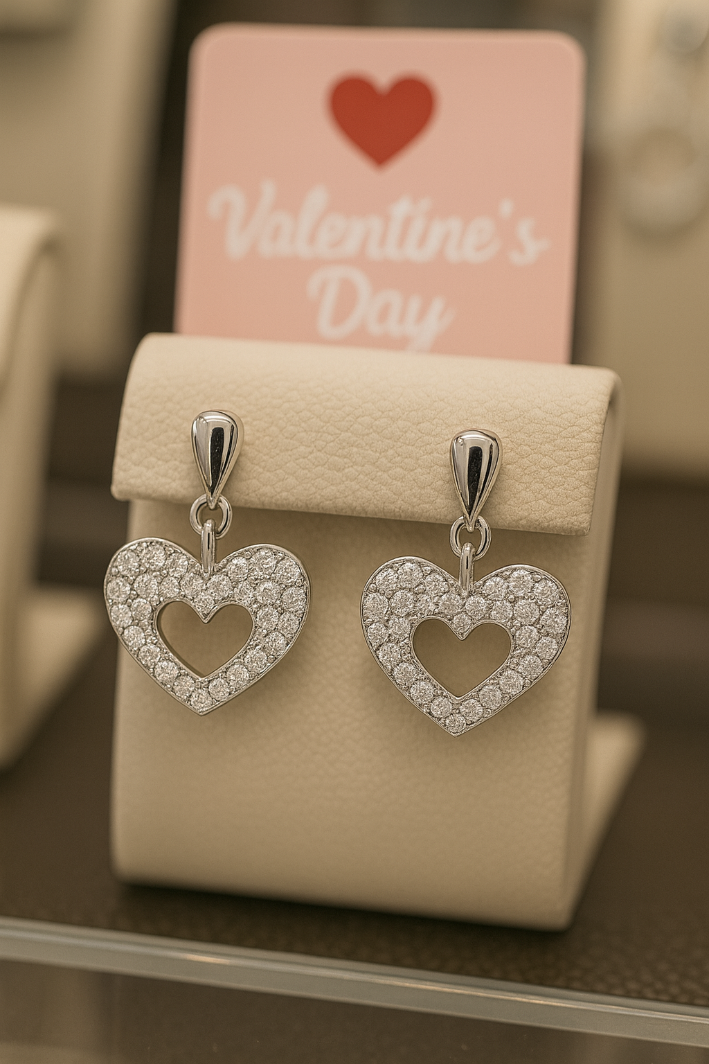 Boucles d’Oreilles Cœur en Argent Rhodié & Zirconium Blanc – Élégance Étincelante