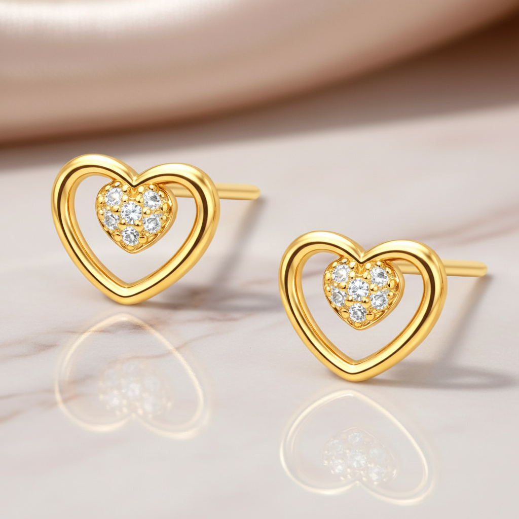 Boucles d’oreilles Cœur – Plaqué Or 18 Carats & Zirconium