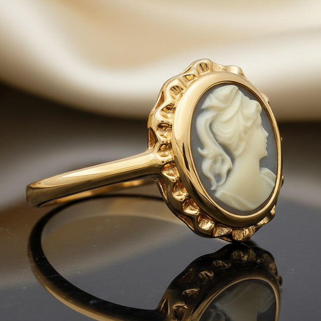 Bague Camée Bleu – Plaqué Or  | Bijou Femme Élégant & Intemporel