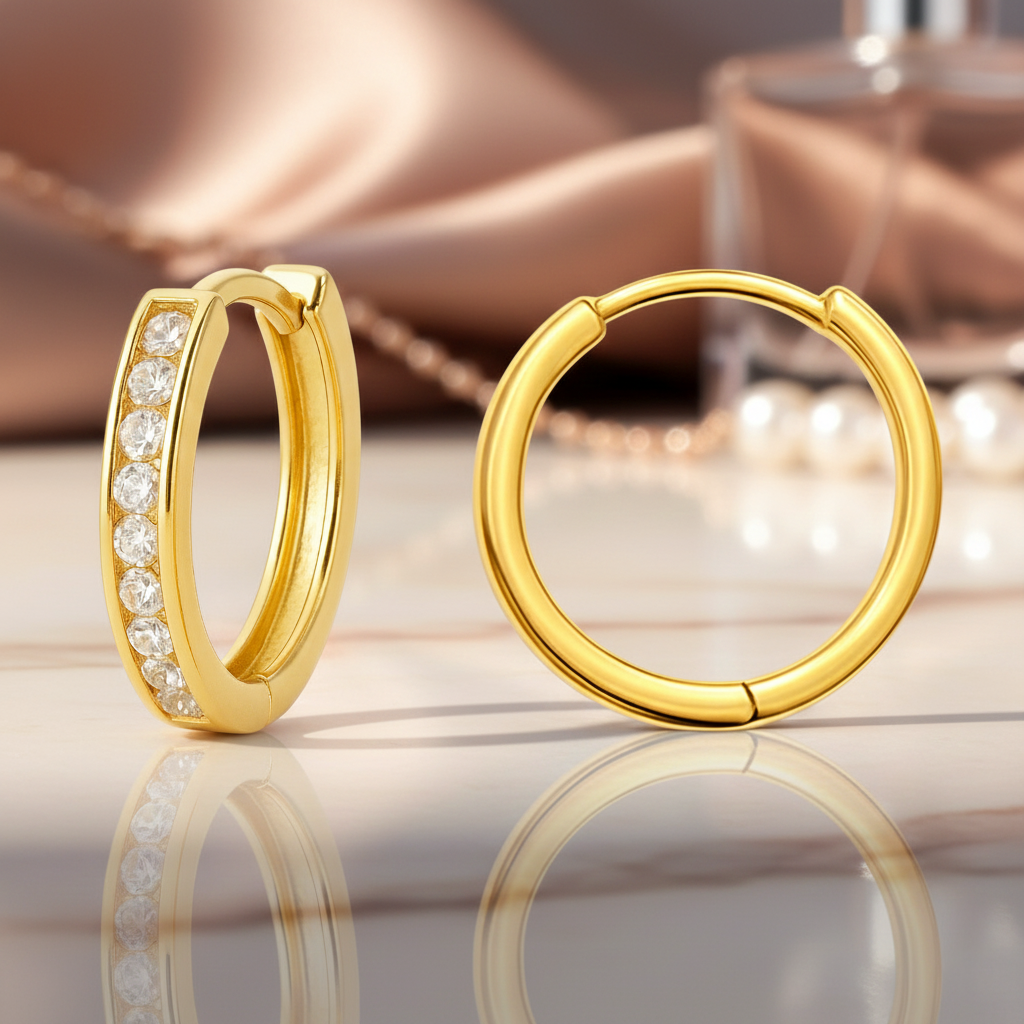 Boucles d’oreilles créoles en plaqué or & zirconium – Élégance intemporelle