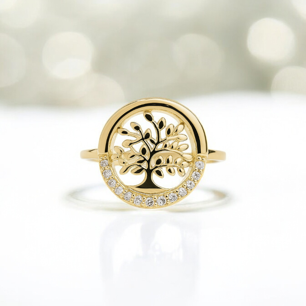 Bague Arbre de Vie en Plaqué Or – Zirconium Étincelant