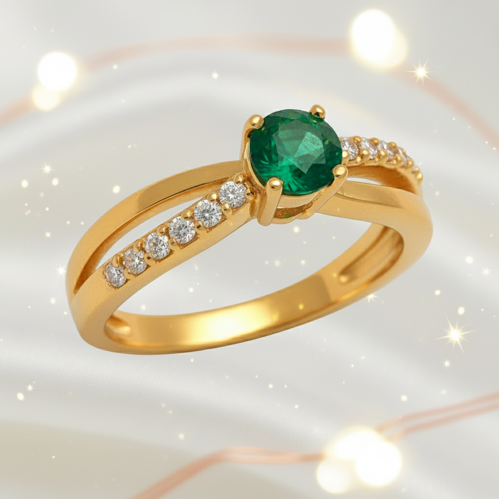 Bague Femme Plaqué Or – Zirconium vert Étincelant – Finition Luxe