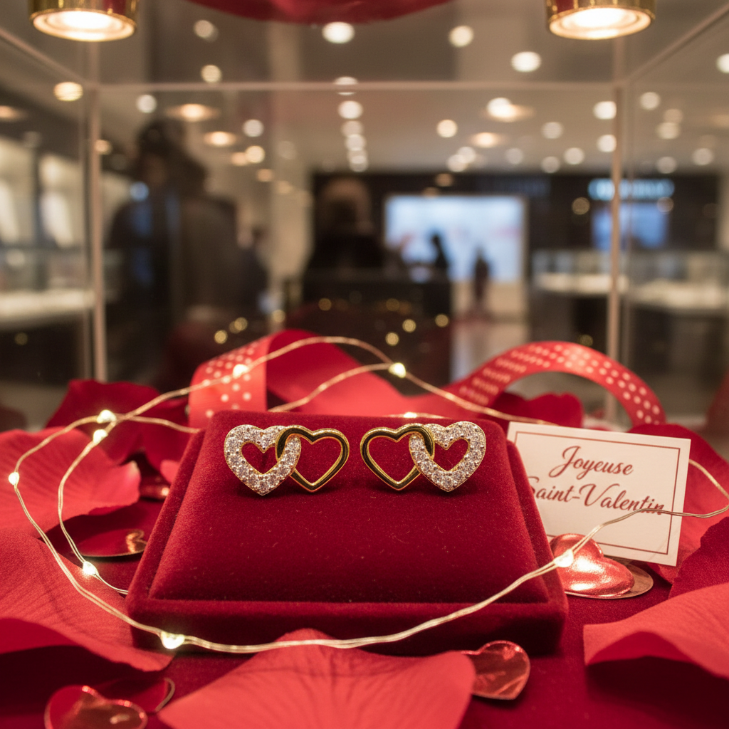 Boucles d’oreilles Cœurs Entrelacés – Plaqué Or 18K & Zirconium