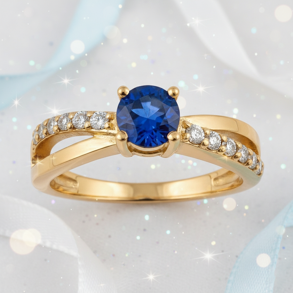 Bague Femme Plaqué Or – Zirconium bleu Étincelant – Finition Luxe