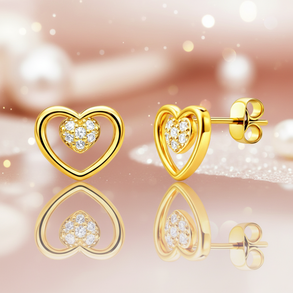 Boucles d’oreilles Cœur – Plaqué Or 18 Carats & Zirconium