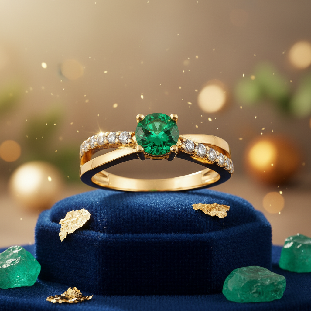 Bague Femme Plaqué Or – Zirconium vert Étincelant – Finition Luxe