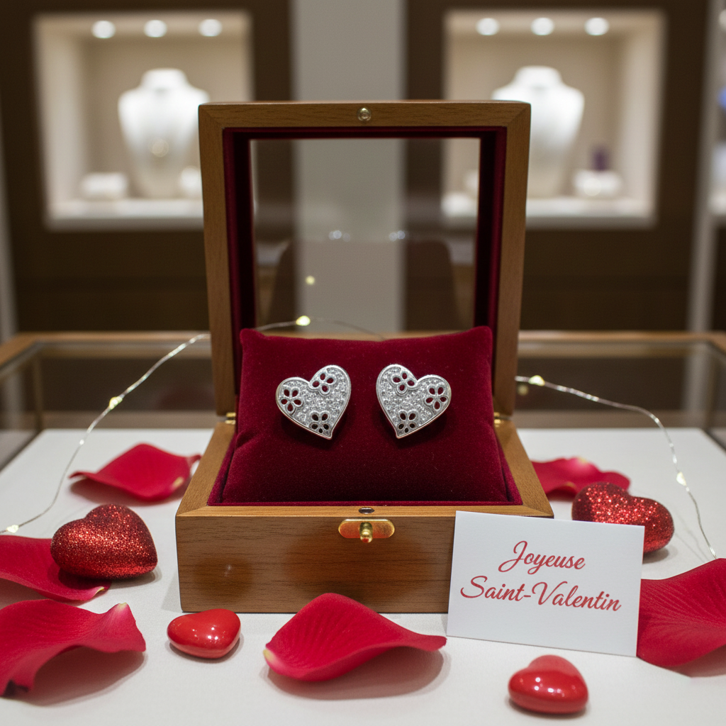 Boucles d’oreilles cœur en argent 925 rhodié et zirconiums