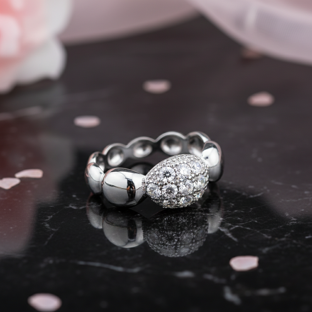 Bague Pavée en Zirconium – Argent 925 Rhodié