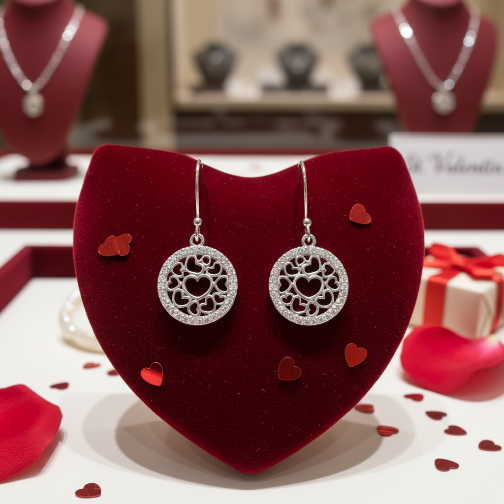 Boucles d’oreilles Cœur ajouré & zirconium en argent 925 rhodié