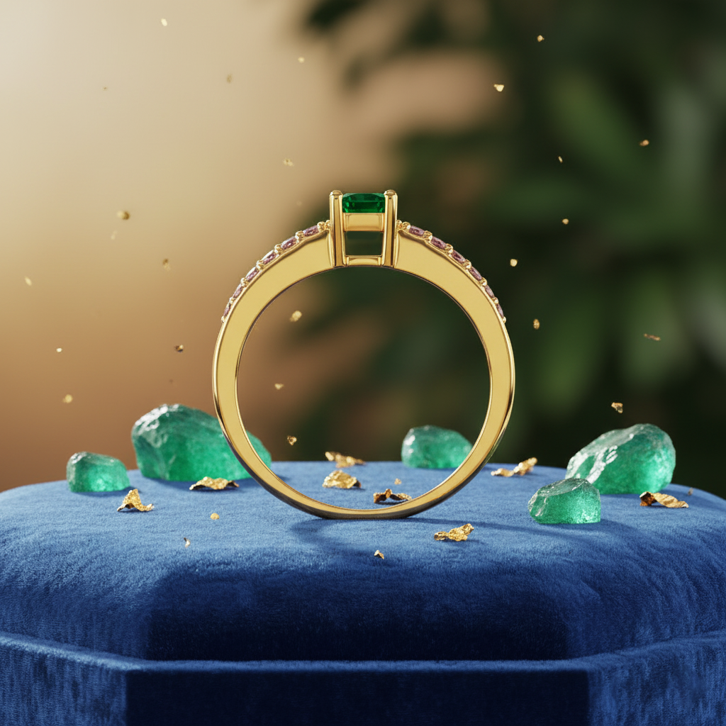 Bague Femme Plaqué Or – Zirconium vert Étincelant – Finition Luxe